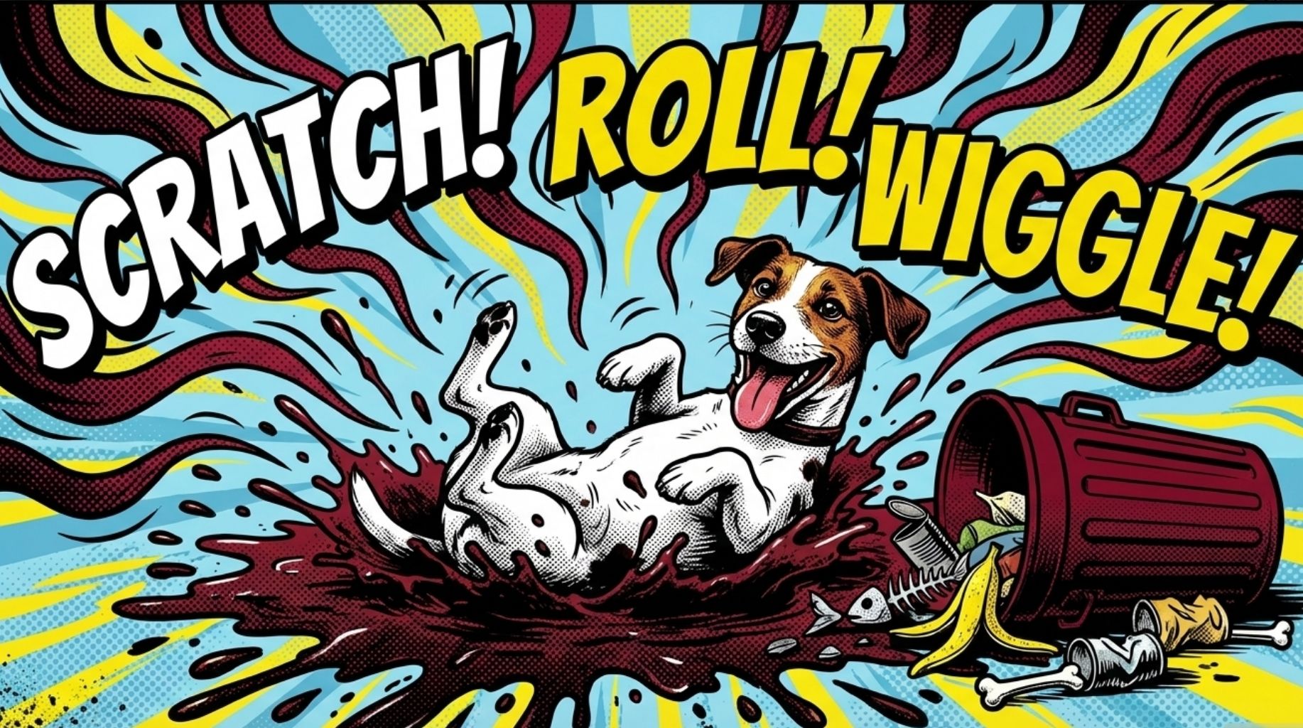 happy puppy roll in stinky things