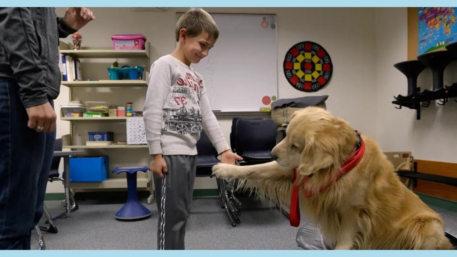 dog say hello to a kid with autism