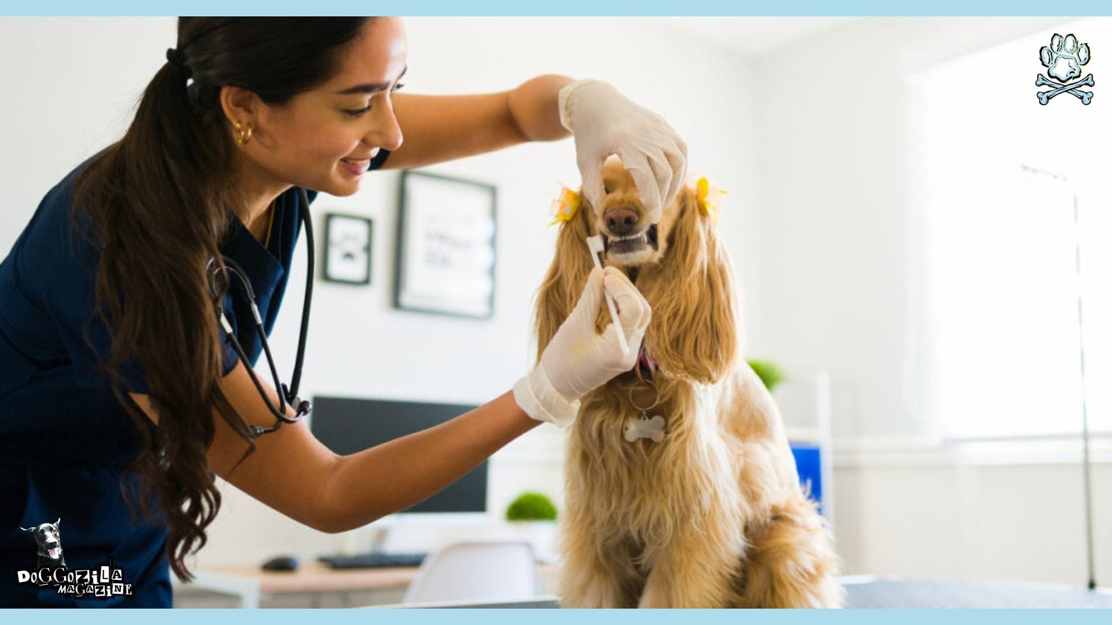 vet is cleaning the dog's teeth