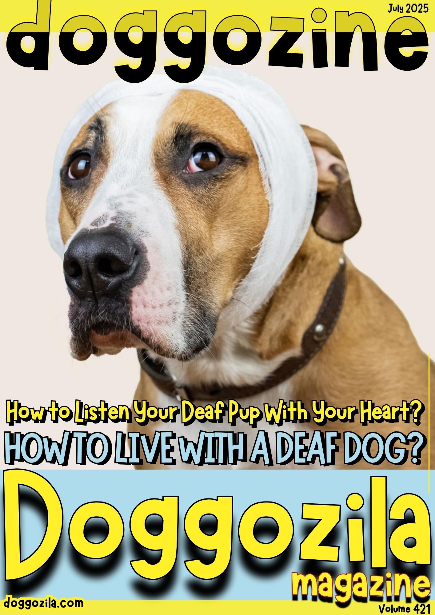 Cover Design for Doggozila Magazine volume 421 about How To Live with A Deaf Dog