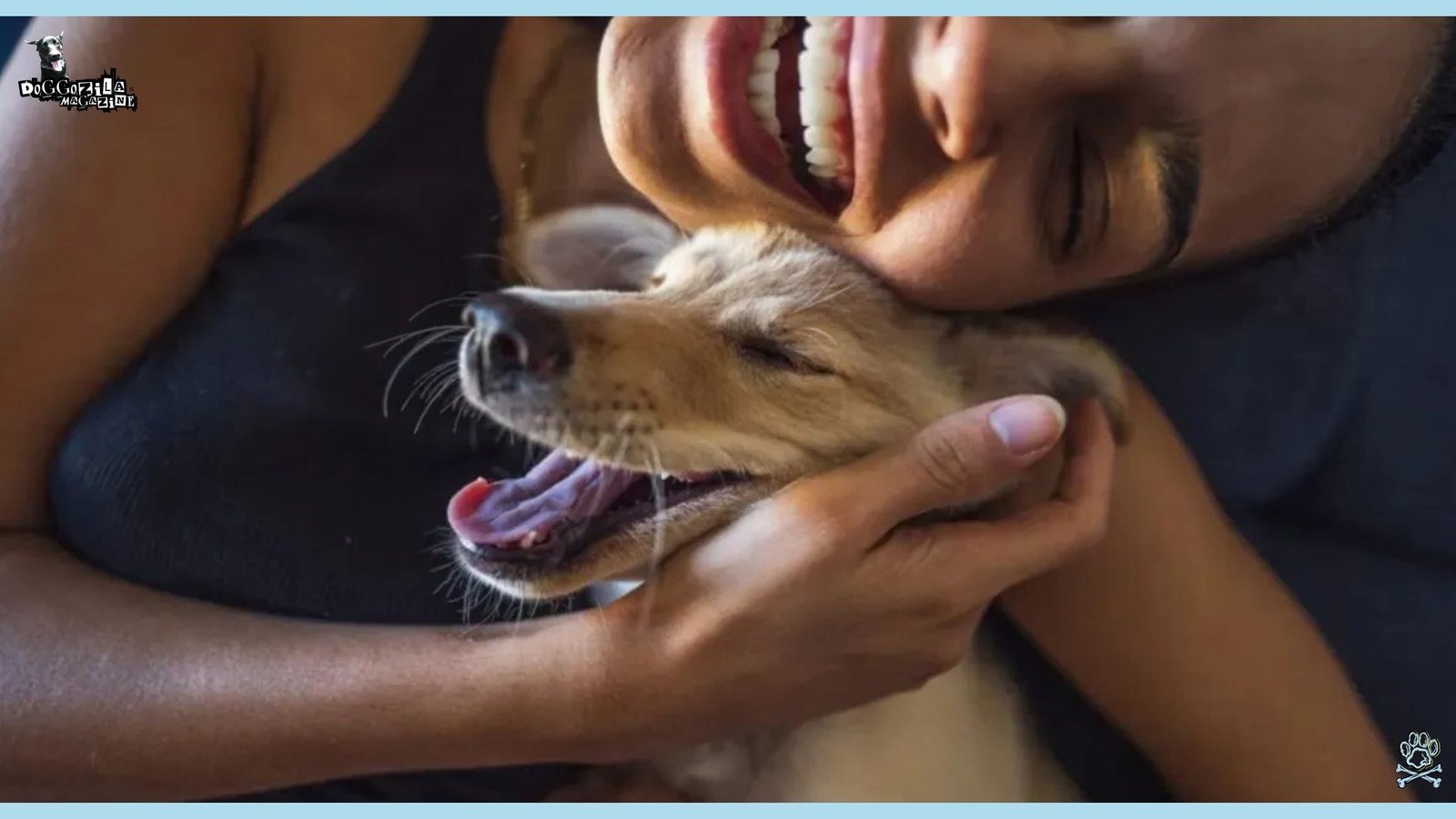 little puppy is smiling with his owners