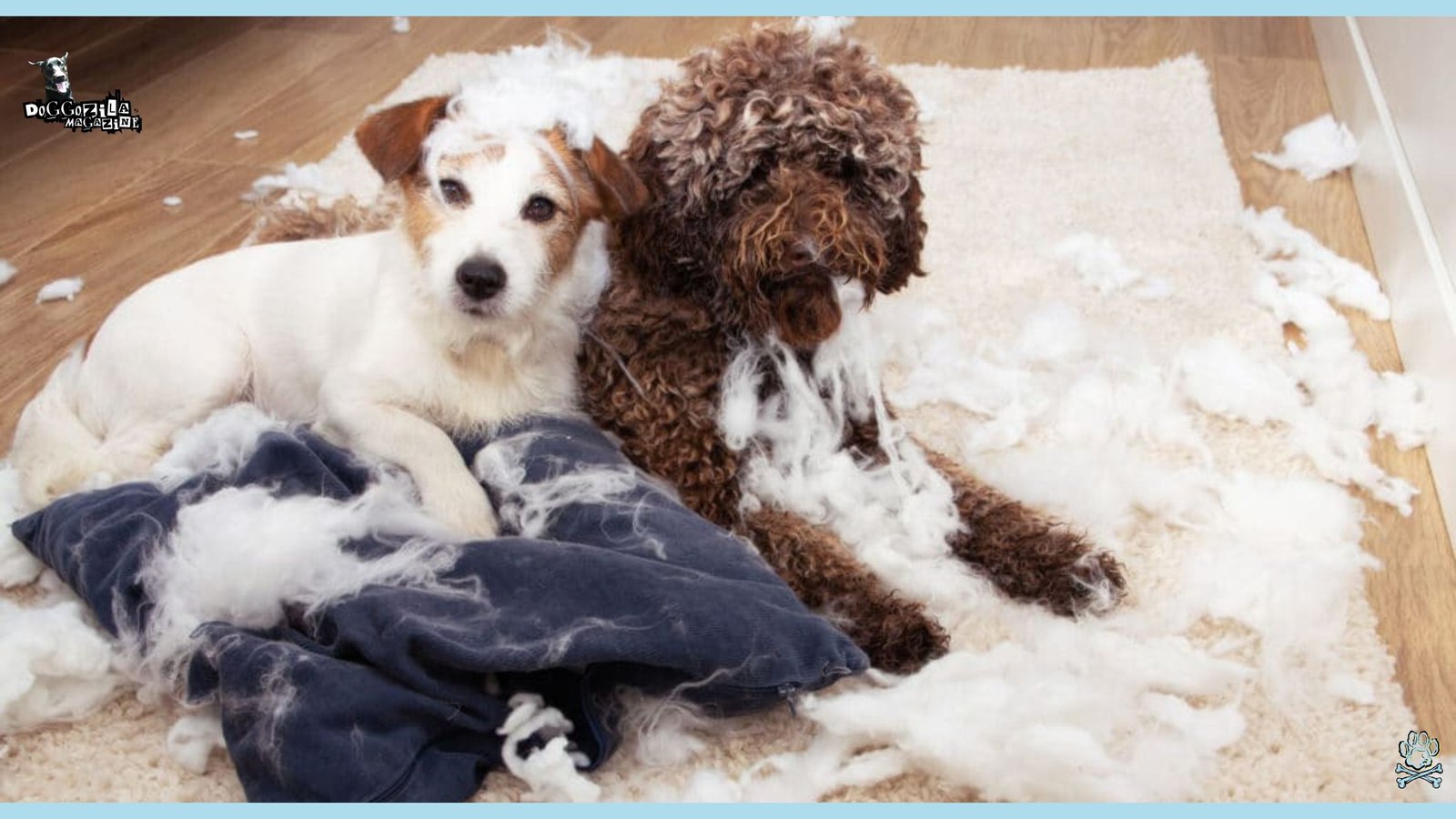 Two puppies killing the pillows