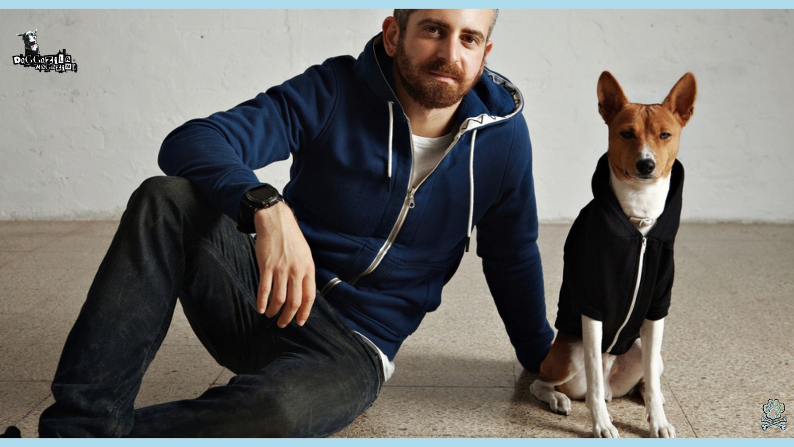 dog and his owner wearing a cool hoodie
