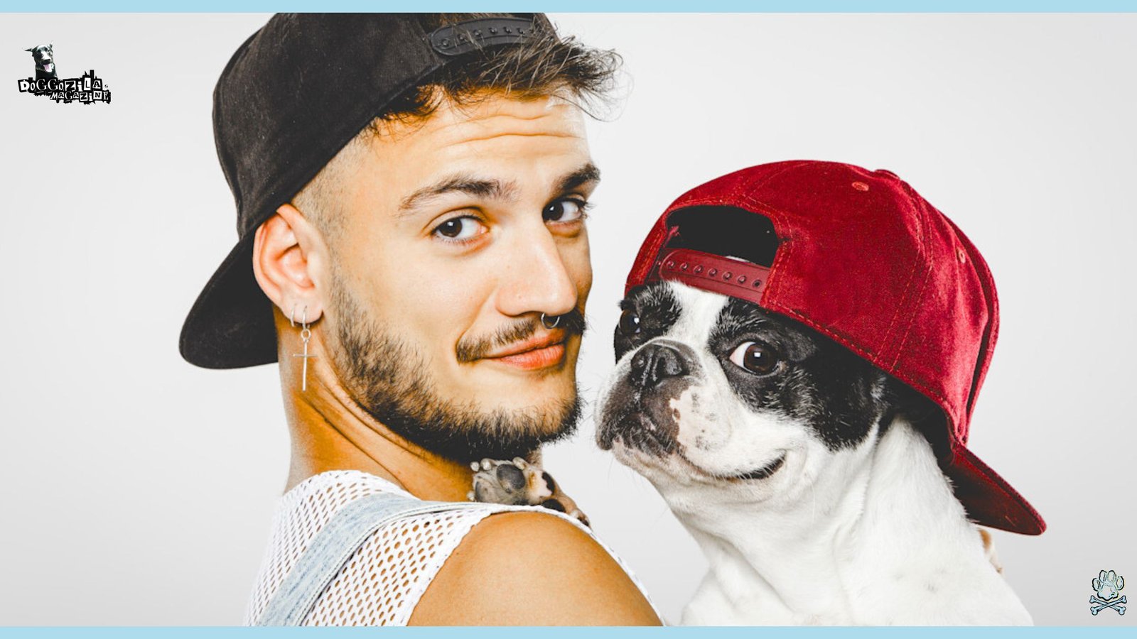 little puppy and his owner wearing a cap