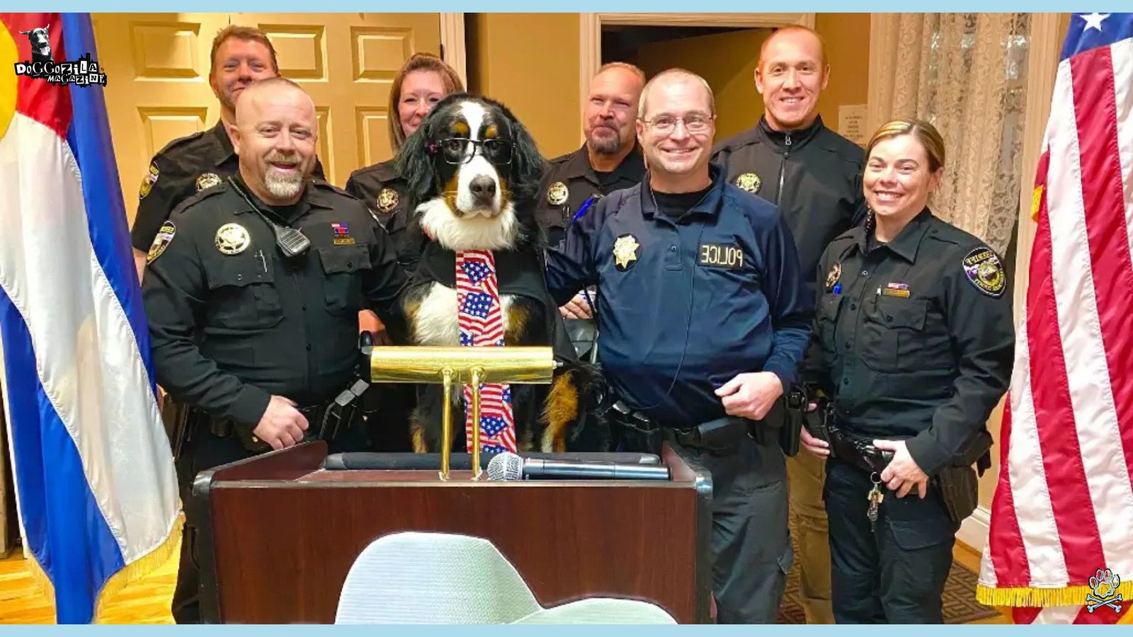 the dog mayor posing for the media with the police