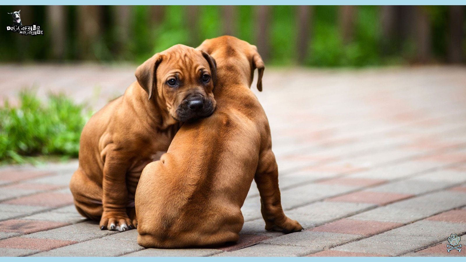two puppies giving a hug to each other