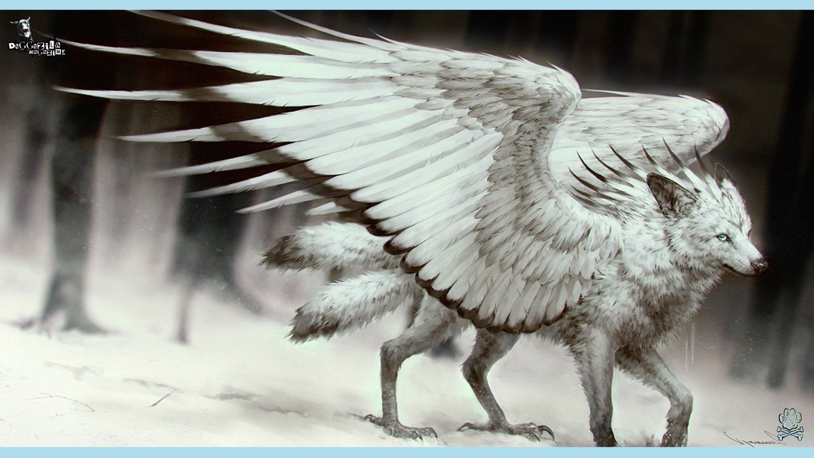 white dog deity with wings