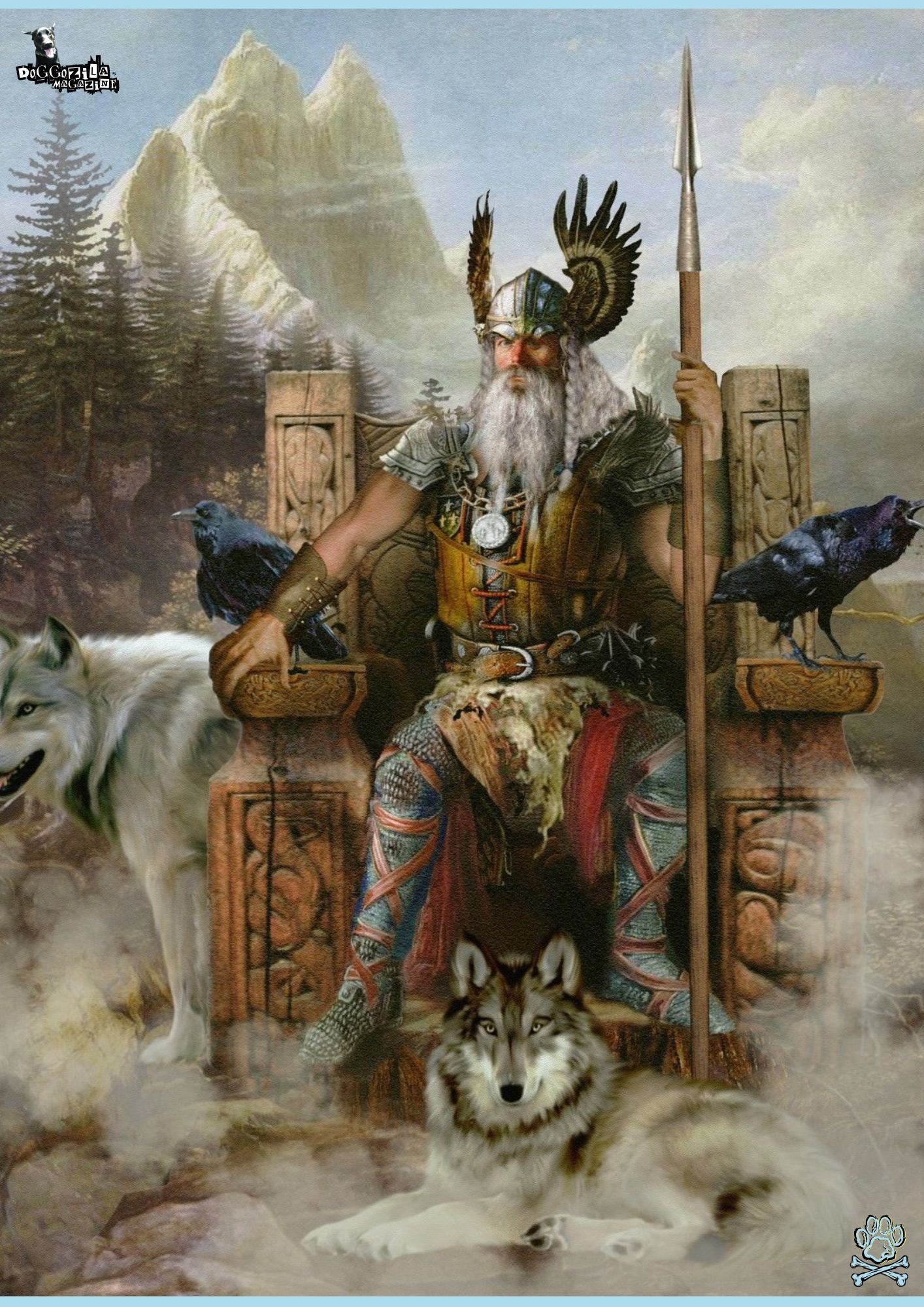 Norse god with his dogs