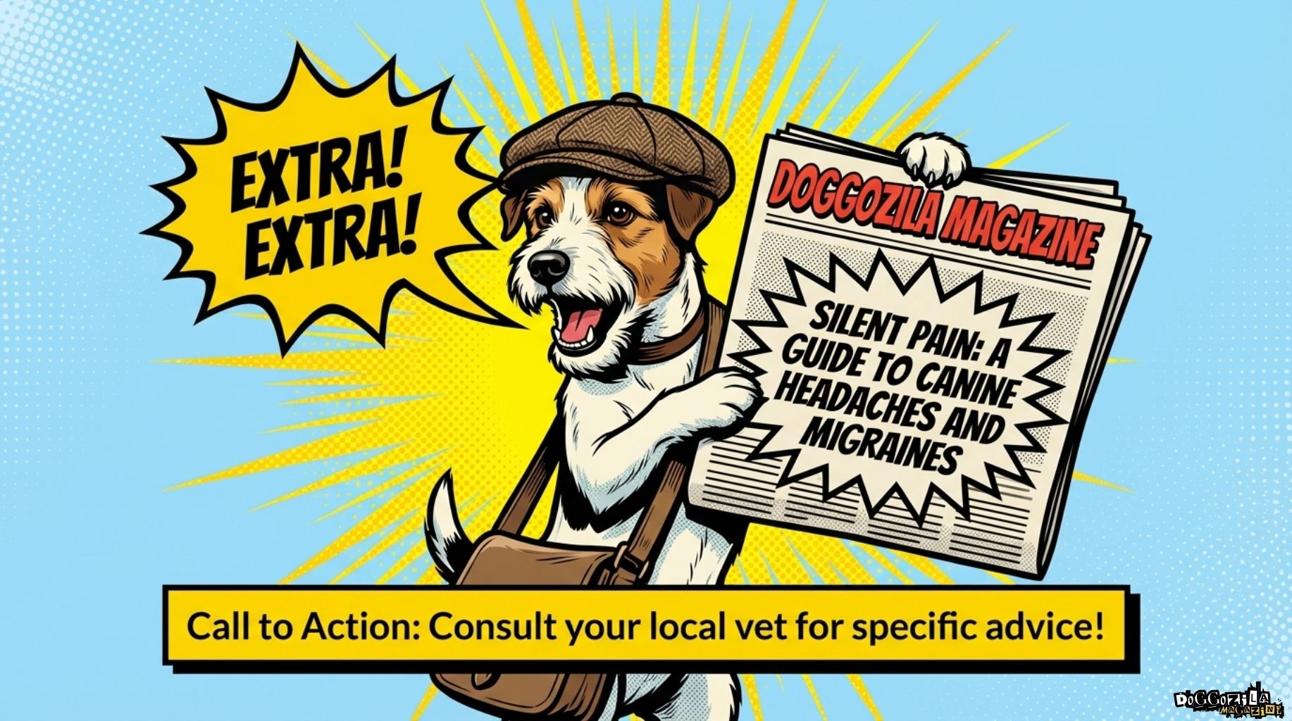 Jack Russell Terrier is selling dog newspapers doggozila magazine