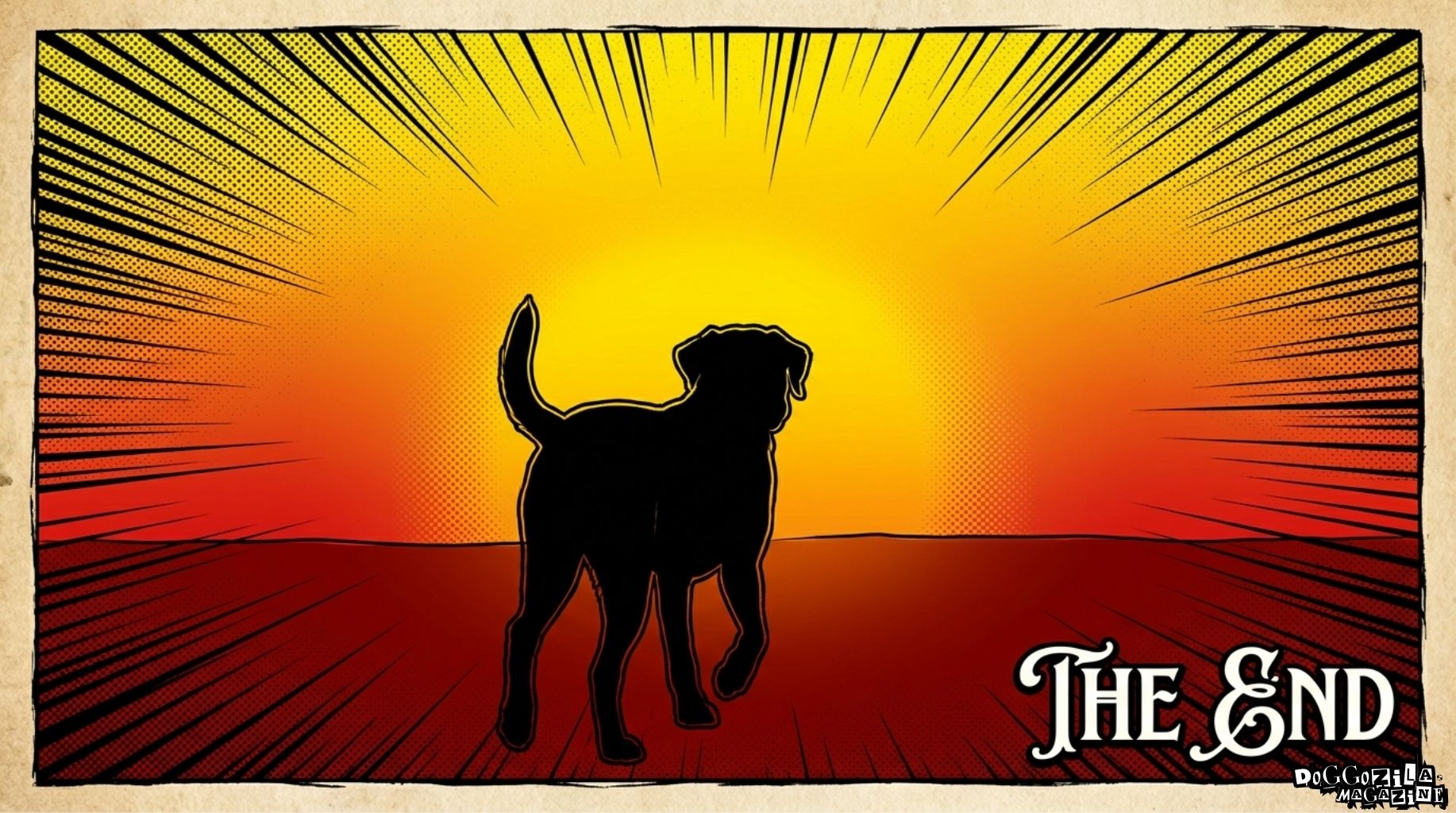 cute puppy at sunset cartoon