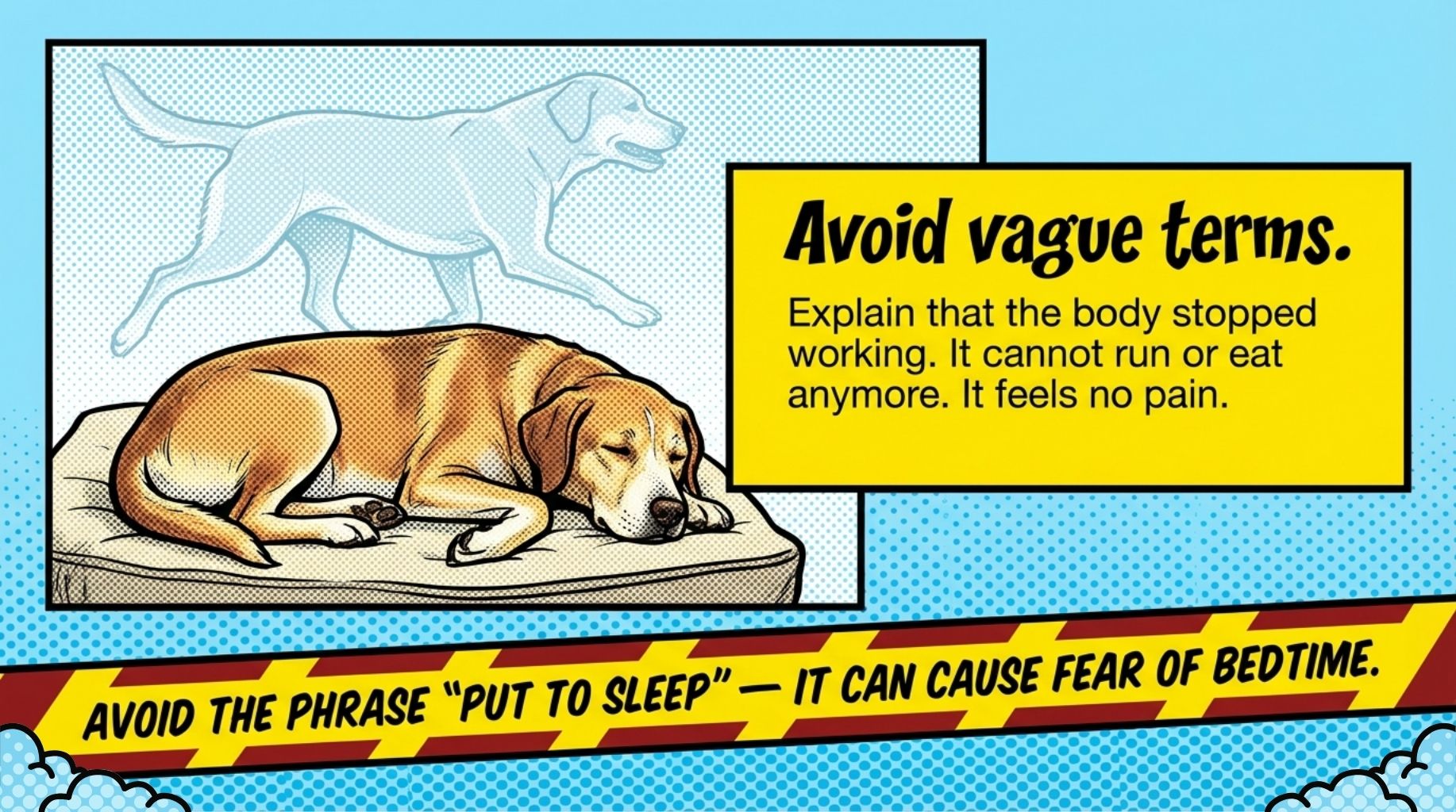 avoid vague terms when you explain the death of the pet dog to your child