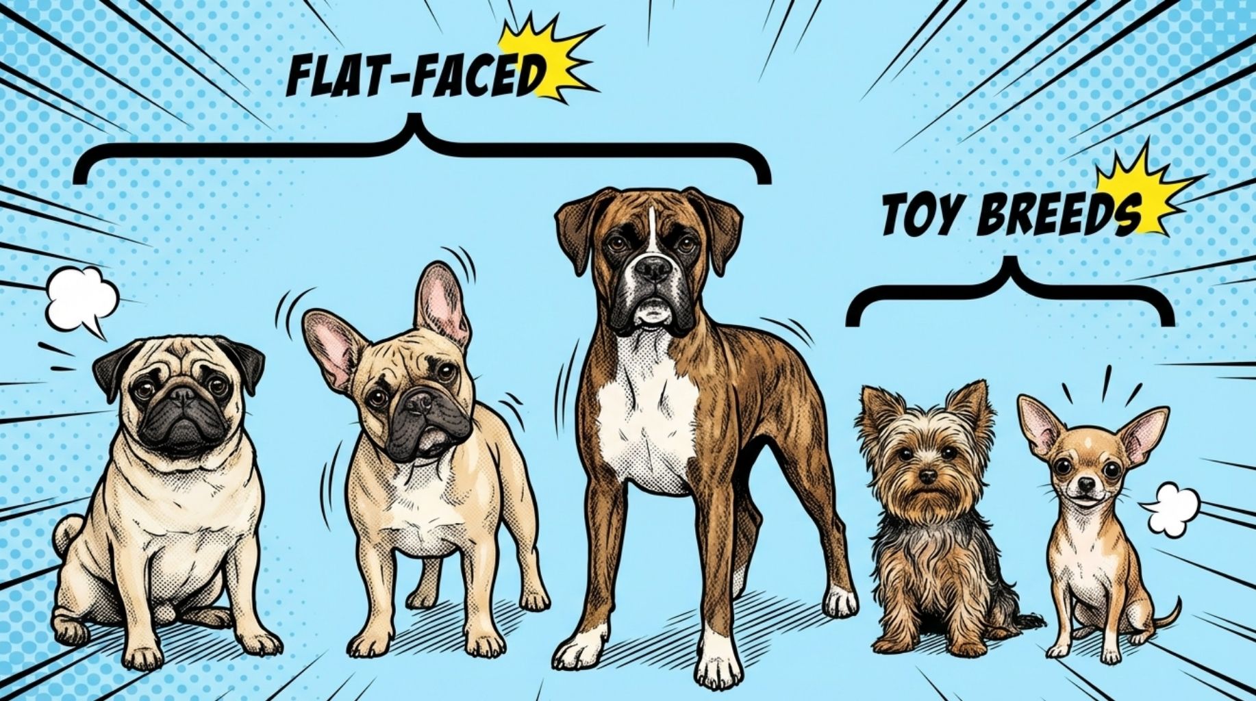 toy breeds and flat-faced dogs