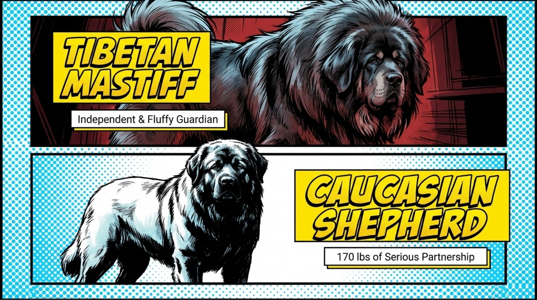 Giant dog breeds - Tibetian mastiff and Caucasian Shepard