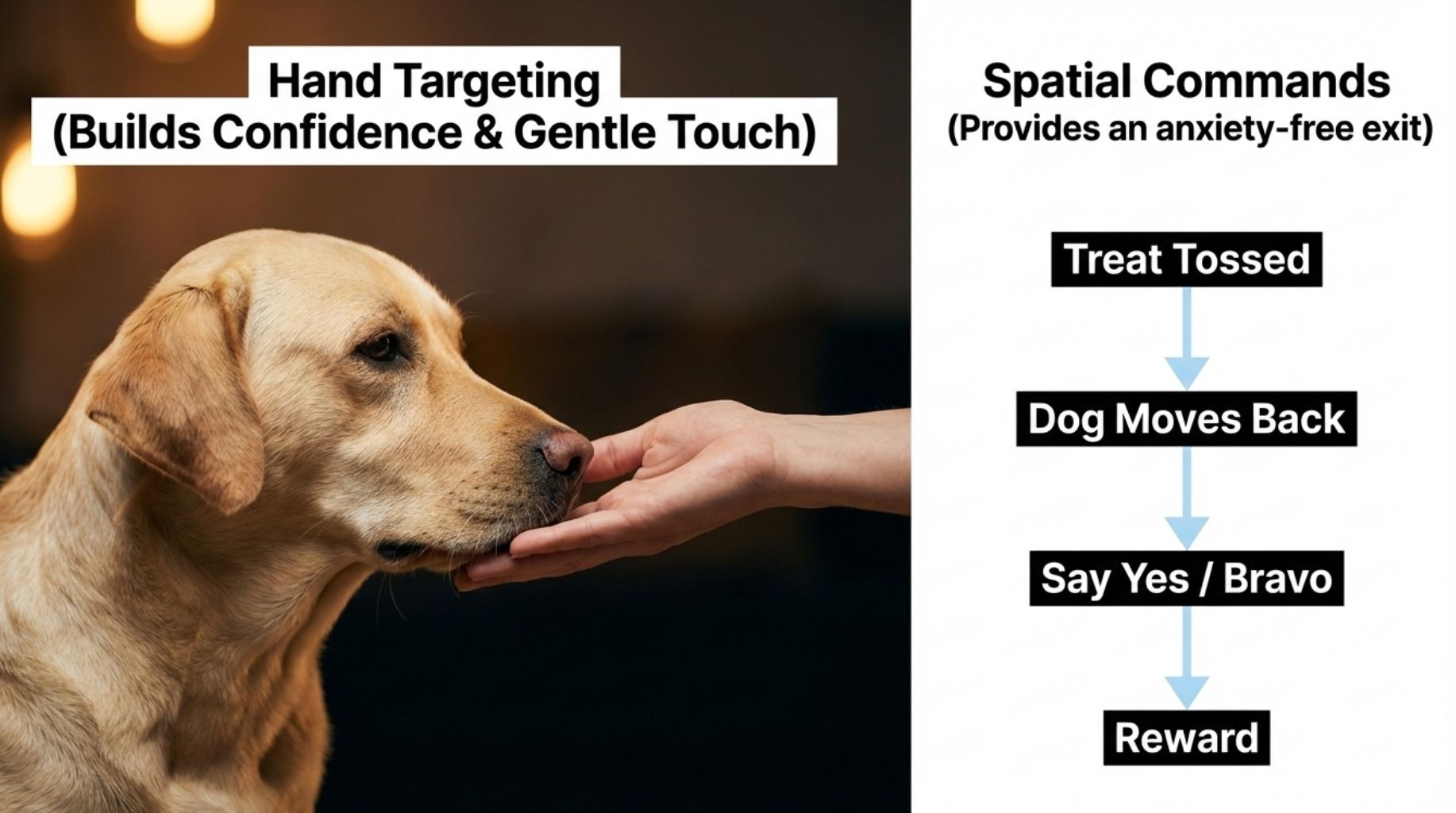 hand targeting and spatial commands for the dog and baby meeting