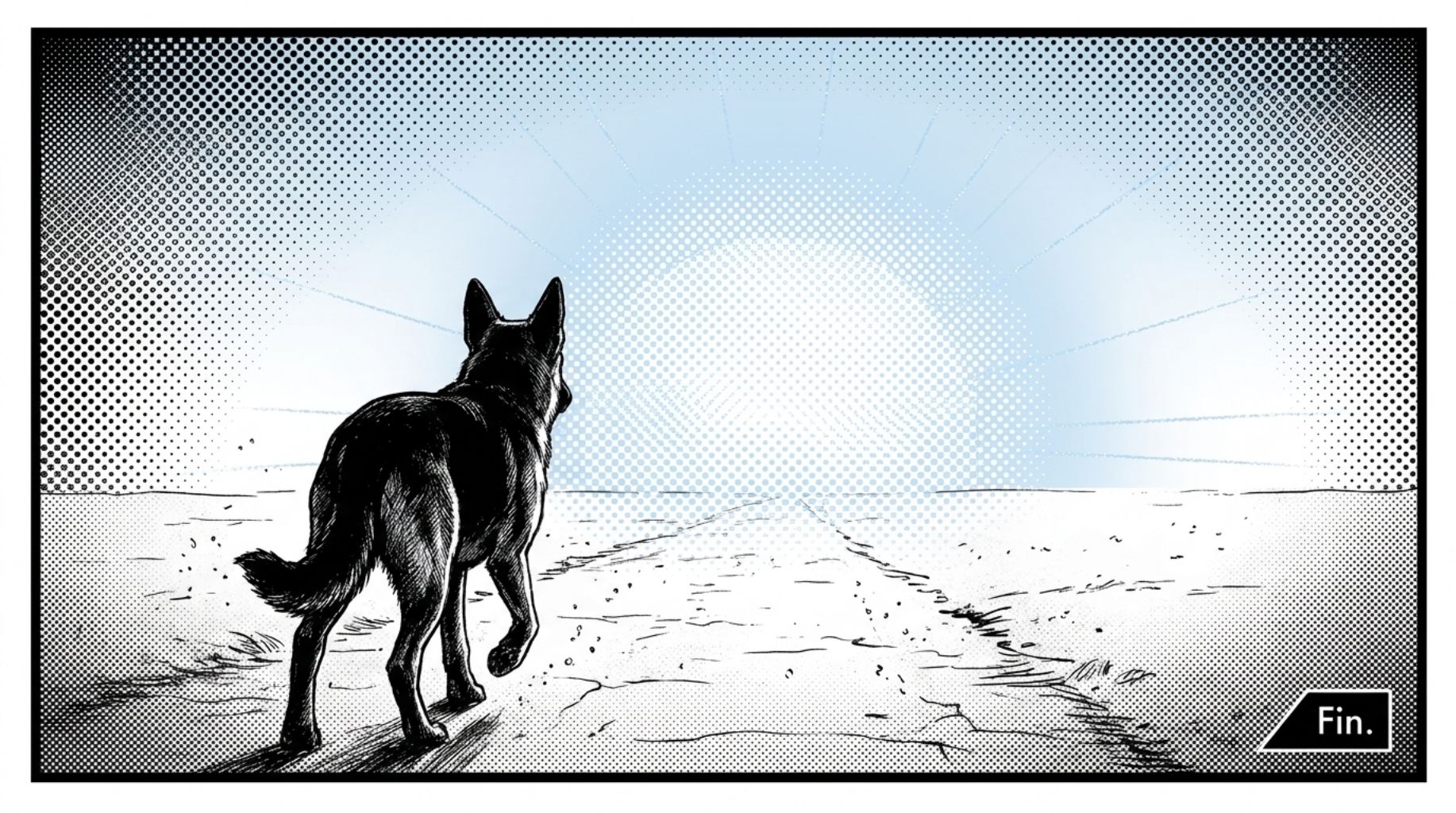 animated German Shepard going to the rainbow