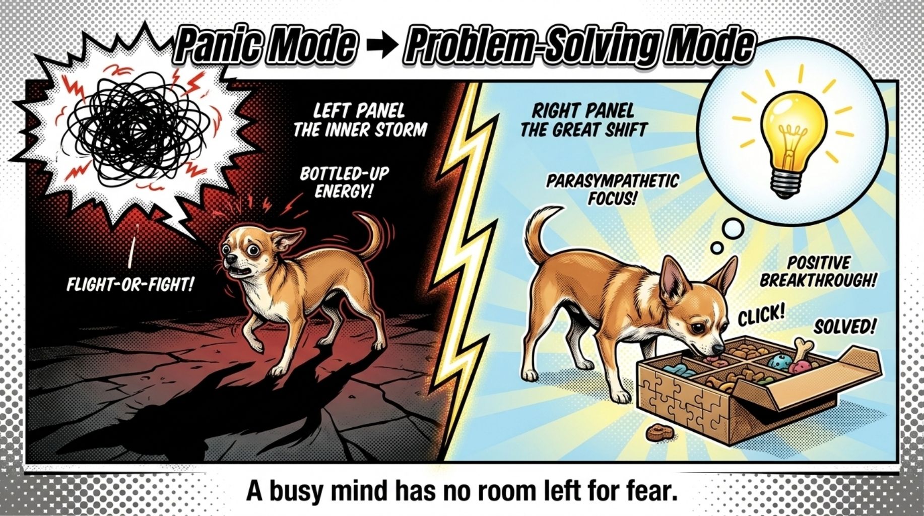 dog at panic mode versus problem solving mode