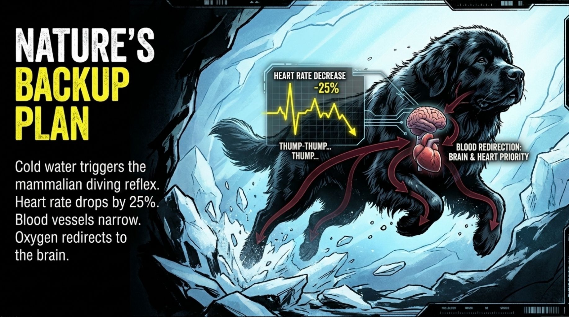 the heart rate of dogs in cold water