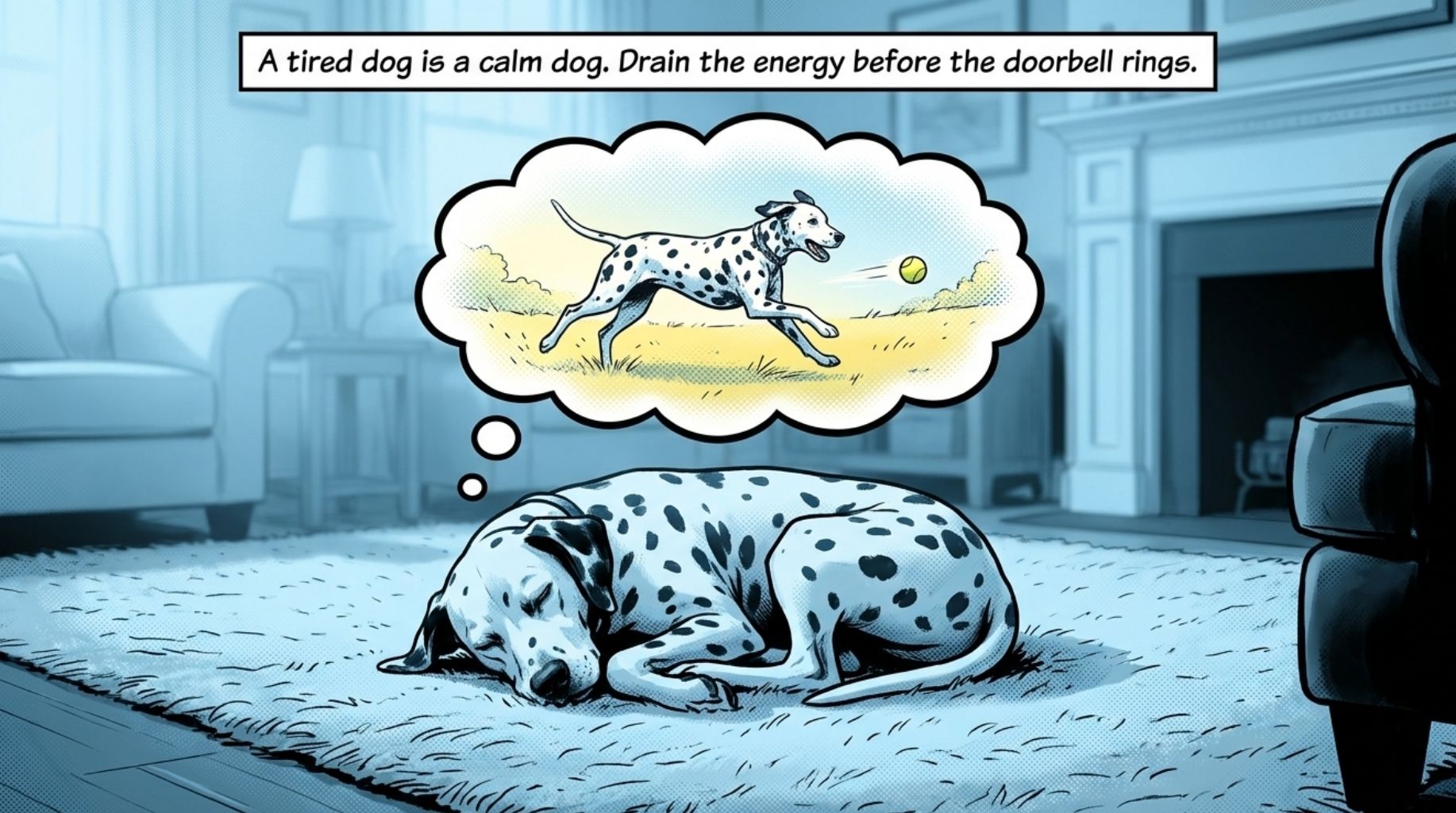 tired dog is a calm dog