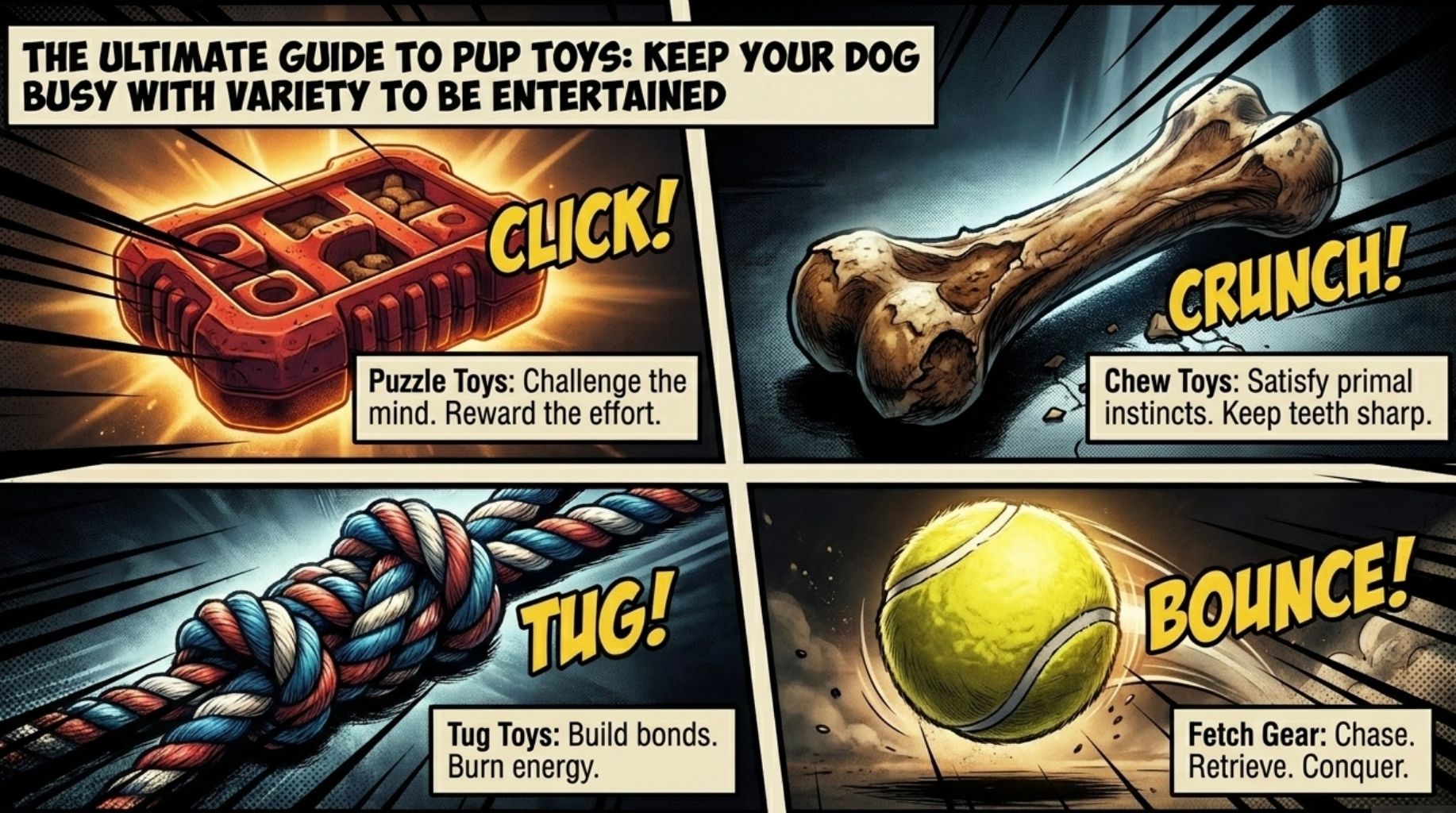dog toys, treats and puzzles