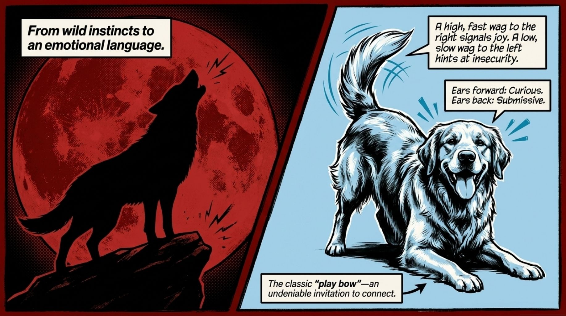 from ancient wild wolf instincts to an emotional dog body language