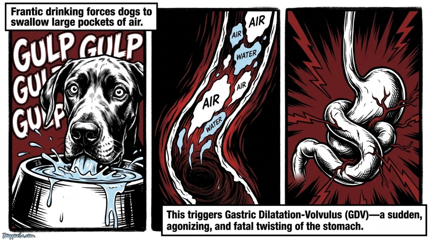dog frantically drinking water