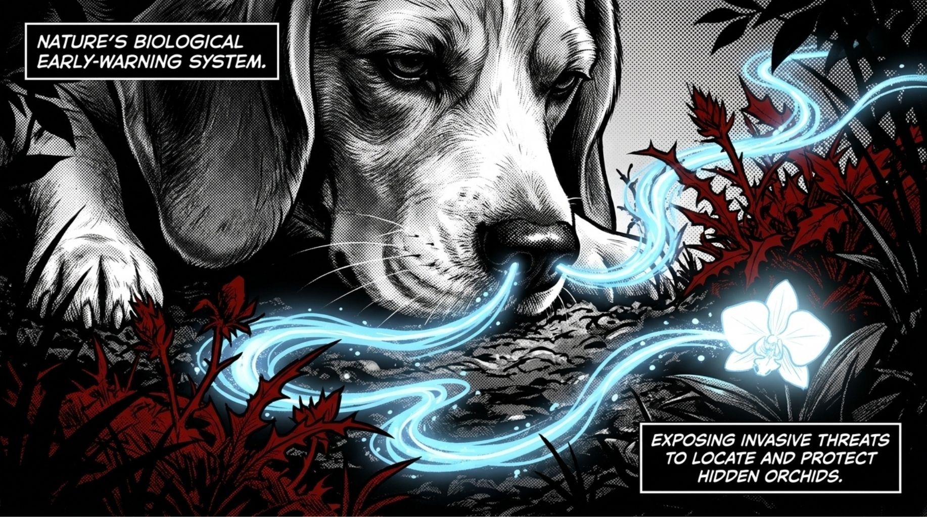 beagle finding the scent of invasive plants