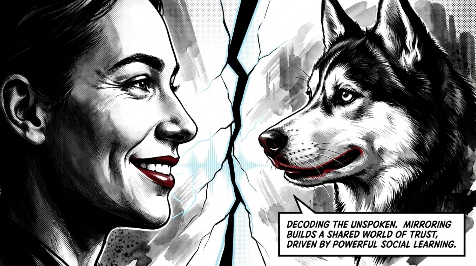 husky dogs imitate his owner and wear the same reed lipstick as her owner