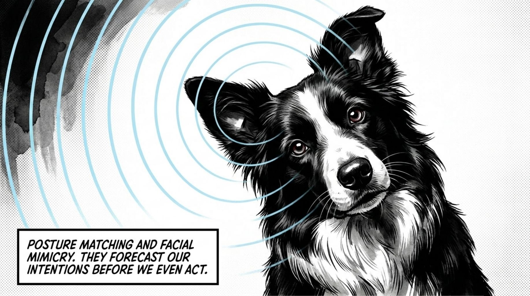 a cute border collie is tilting his head