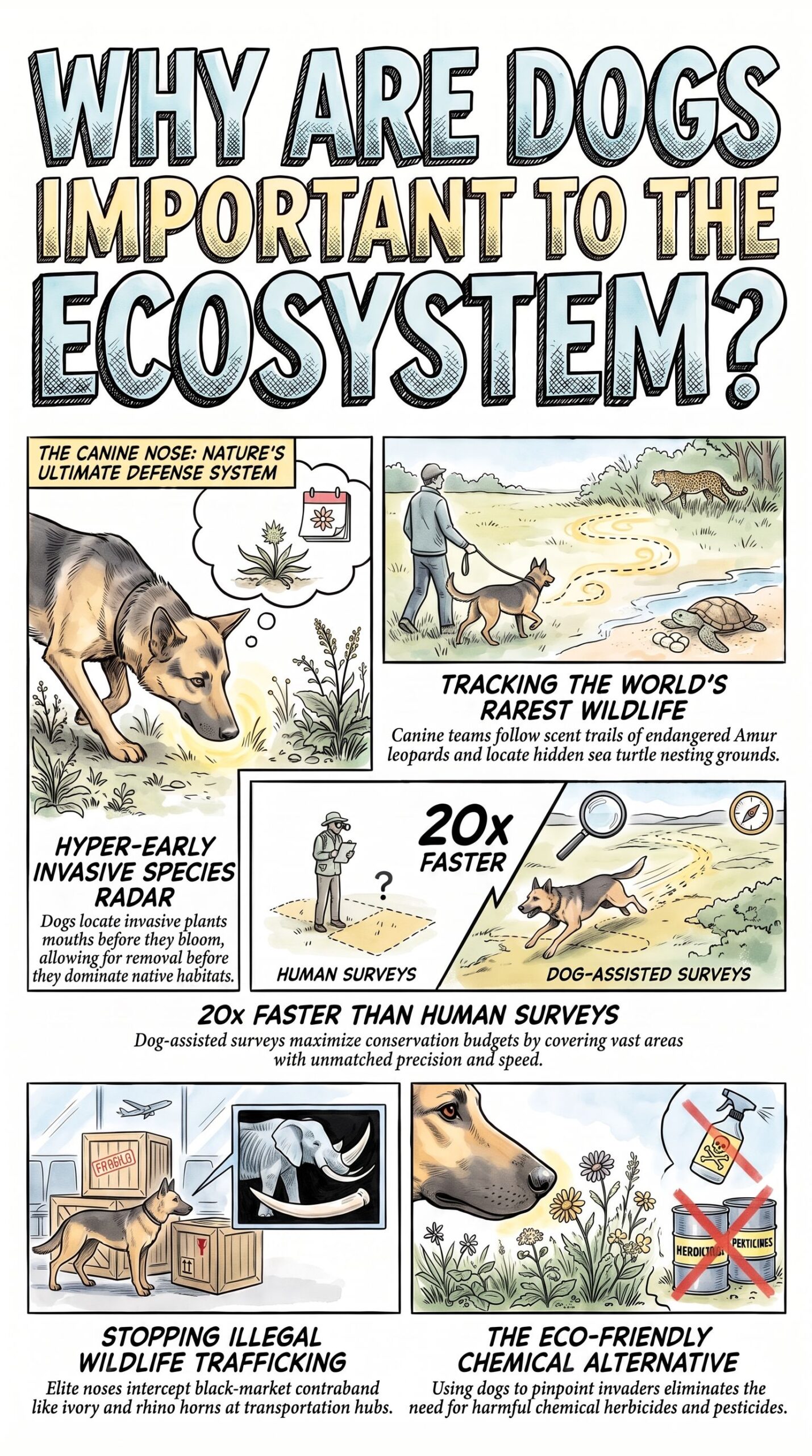 comic guide showing why dogs are important to the ecosystem