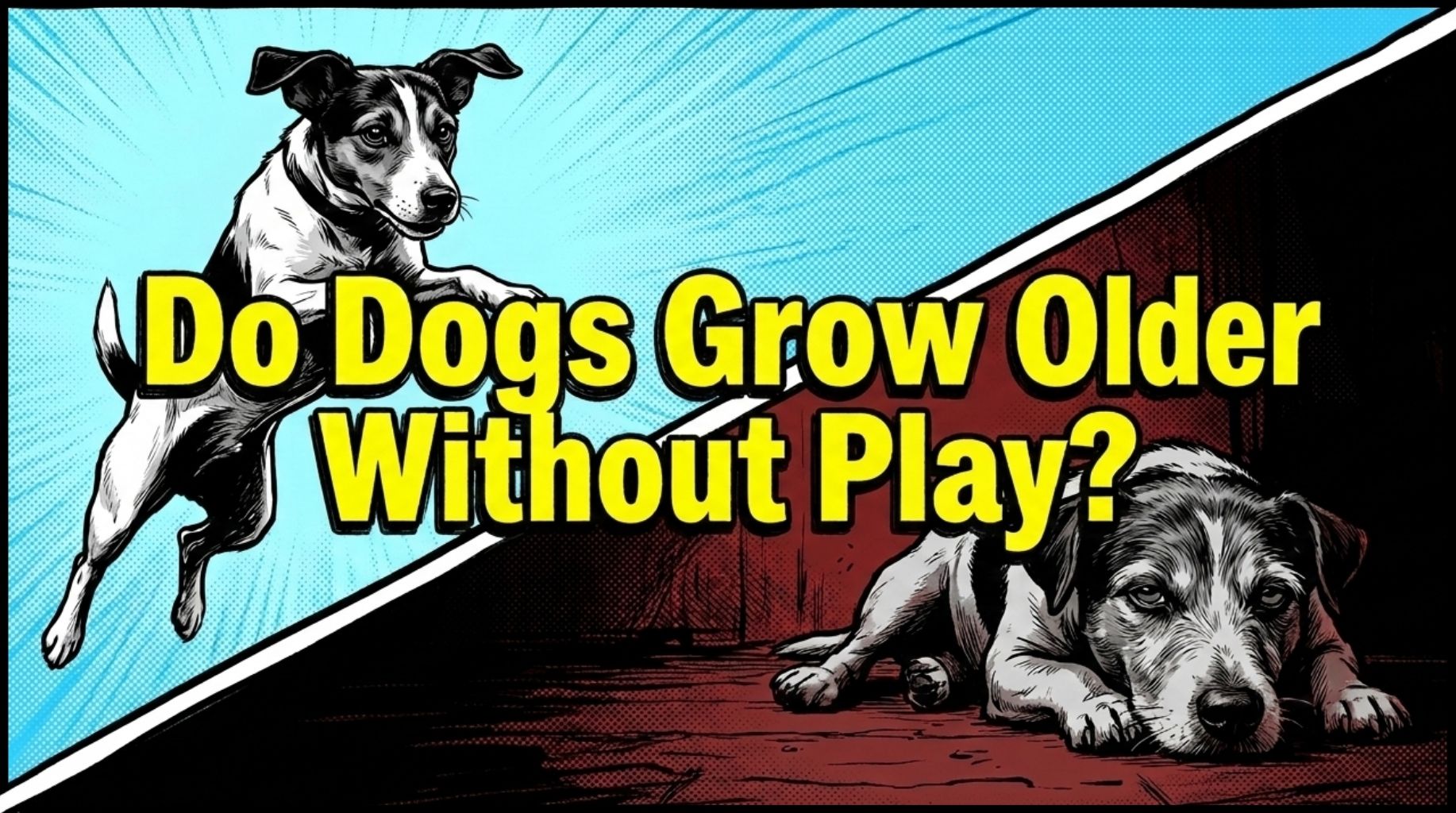 one happy dog that play and the other dog is sad and grow older much faster without play