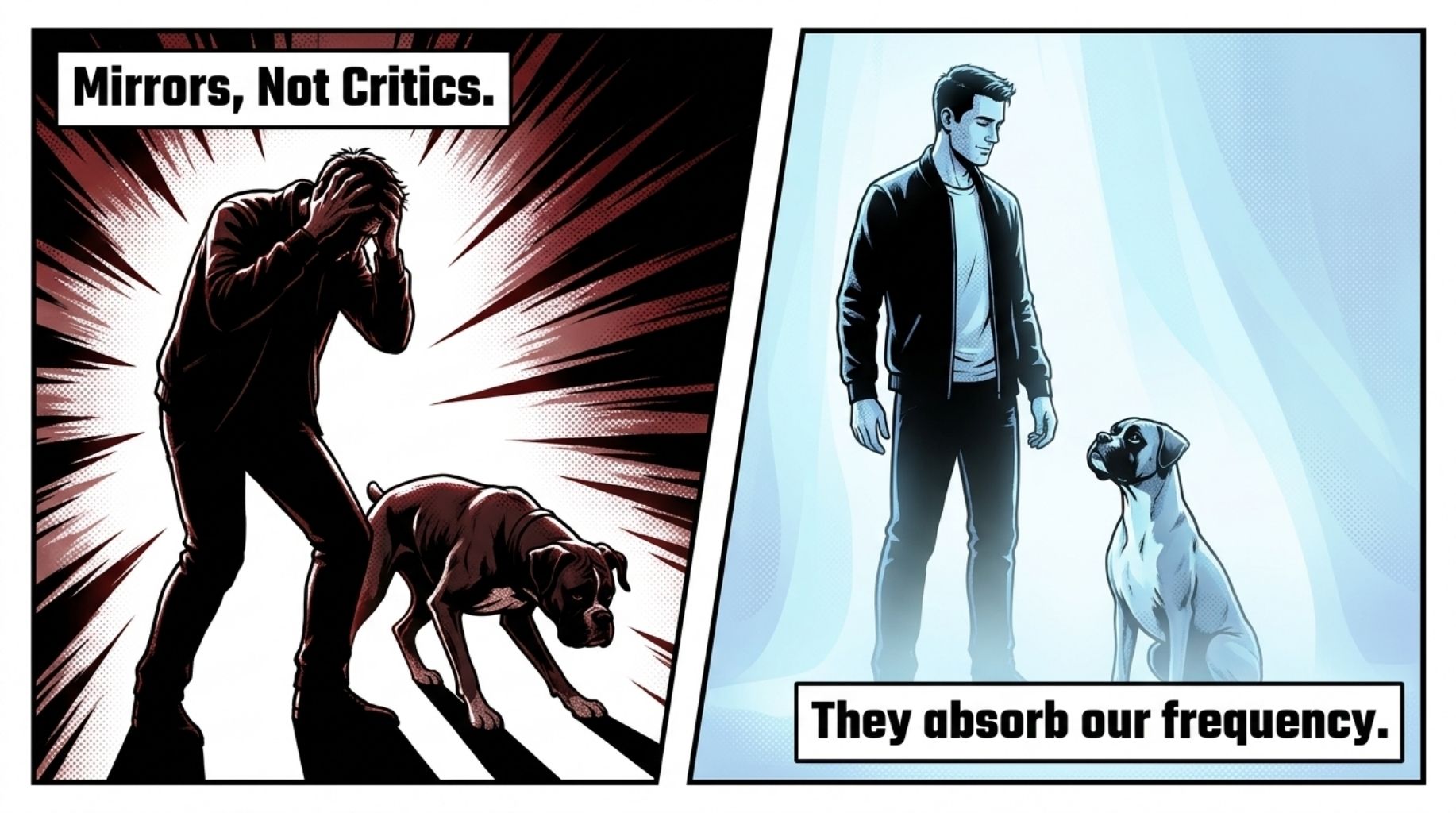 dogs absorb our frequency and they mirror our behavior