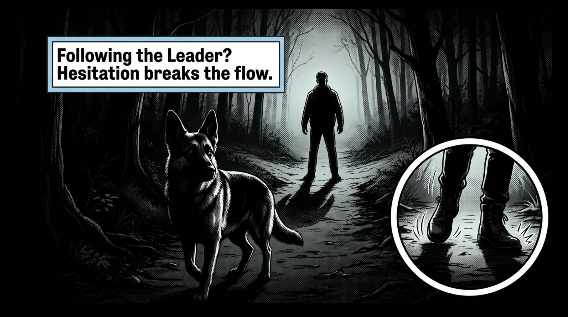hesitation can break the flow of dog following