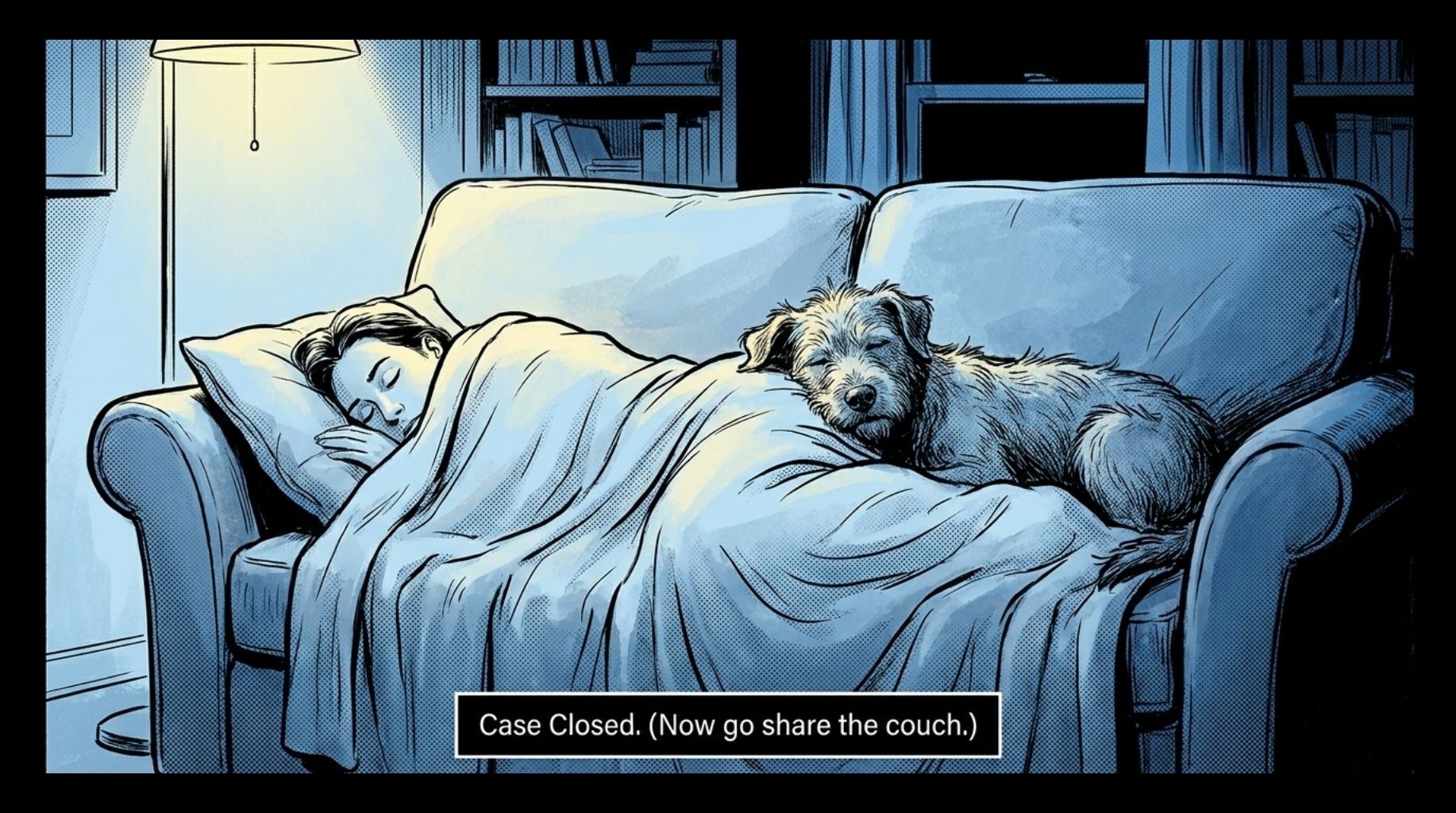 dog and his owner sleeping on the couch