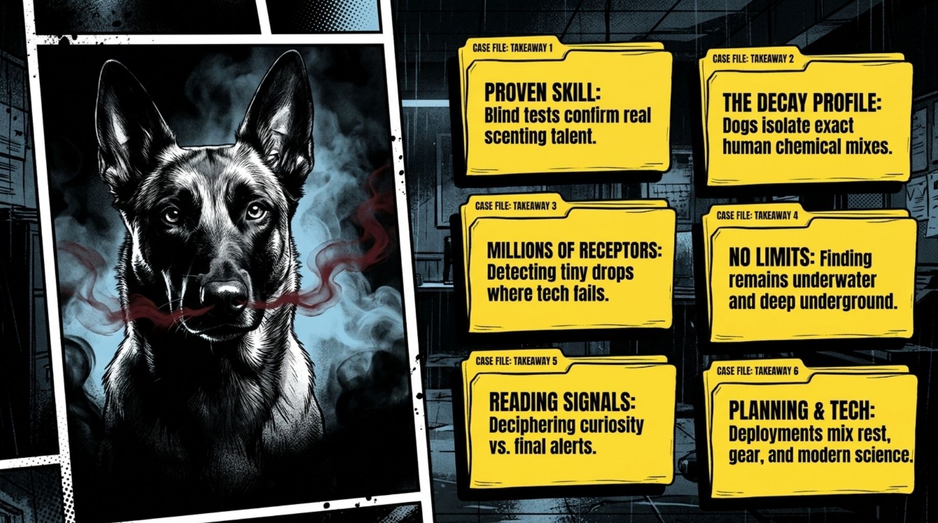 Belgian Malinois presenting the case files