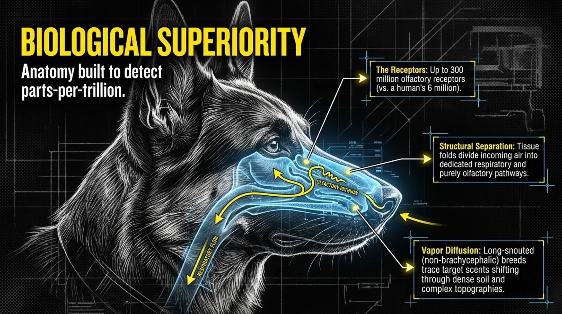 The forensic tracking dogs have biological superiority